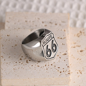 Route 66 <b>Ring</b> Men's Shield Shape Steel <b>Titanium</b> Jewelry Gift SA783 - Product Image 2