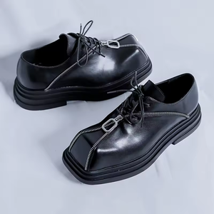 High quality Square Toe Height Increasing Leather Dress <b>Shoes</b> Thick Sole Men's <b>Black</b> Zipper Business Leather <b>shoes</b> Casual <b>shoes</b> - Product Image 5