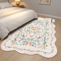 Tapis floral rose 5x7 fait à la machine pour chambre de fille, chambre d'enfant, chambre de bébé, à bords festonnés, lavable, antidérapant, mignon, doux, style bohème, pour chambre d'enfant, dortoir, salle de jeux