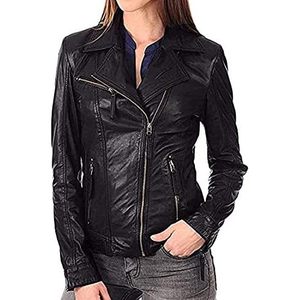 Chaqueta de Motociclista de Piel de Oveja Genuina para Mujer Valentino, Estilo Clásico, Color Negro, Talla Extra Pequeña - Product Image 3