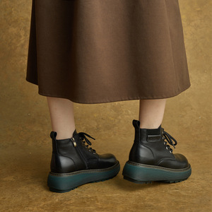 Bottines Martin à plateforme pour femmes, nouvelle collection automne/hiver, bout rond, deux usages, en cuir véritable, confortables, à talon compensé - Product Image 4
