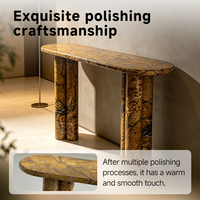 Table console ovale en marbre brun naturel style forêt tropicale, table de luxe en pierre courbée pour entrée et couloir, taille personnalisée, décoration de villa