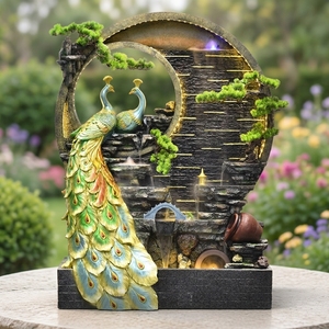 Grande Fontaine Décorative Autoportante en Résine Effet Roche Naturelle avec Eau Courante, Style Chinois Moderne pour Salon - Product Image 1