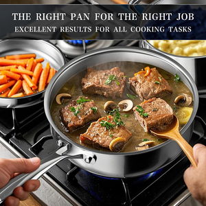 Ensemble de casseroles en acier inoxydable triple couche, sans revêtement, pour cuisson sûre, avec poignées en acier inoxydable, compatible gaz et induction - Product Image 6