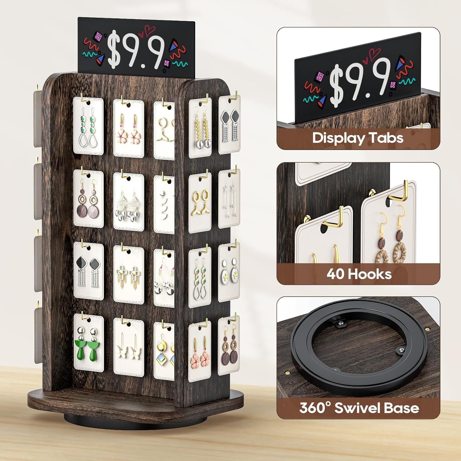 Apache Custom Wood Rotating Jewelry Display Stand Earring Display Rack for Jewelry Store — view 3