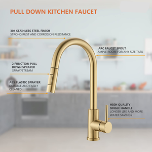 Brushed Gold <strong>Sprayer</strong> <strong>Faucet</strong> SUS 304 Stainless Steel <strong>Faucet</strong> With Hose Pull Down <strong>Utility</strong> Sink <strong>Faucet</strong> for Kitchen - Product Image 2