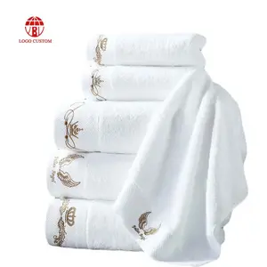 Hotel Towels 500-650 GSM White Towels Bath 100% Cotton Embroidery Custom SPA Bath Towels Sets For Hotel Flannel White