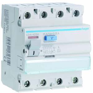 CDA425H Personalizzabile con Hagers RCCB 4P 25A tipo A 30mA 4 moduli - Product Image 1