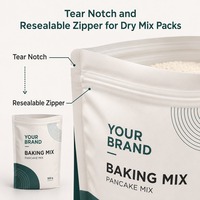 Sachet personnalisé à fond plat avec fermeture éclair pour mélange de poudre à pâtisserie, idéal pour les marques de préparations à crêpes et gâteaux et l'emballage de vente au détail sous marque privée
