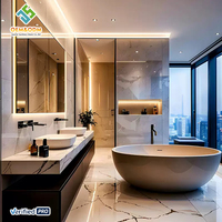 Ensemble de meuble-lavabo de salle de bain moderne en marbre doré OEM 2025 avec panneau de meuble en cuivre et robinet de lavabo, idéal pour la chambre, la table à manger et le bureau