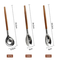 Ustensiles de cuisine en acier inoxydable avec manches en bois d'acacia, 3 spatules, une louche et 2 cuillères, grain de bois unique, lot de 6
