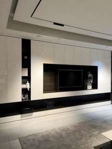 Meuble TV moderne de style luxe léger en bois avec élévateur LED intégré – Vente en gros à chaud - Product Image 5