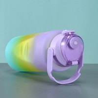 Bouteille d'eau de sport sans BPA pour salle de sport Ensemble de bouteilles de motivation en plastique de couleur dégradée avec poignée et paille pour la salle de sport