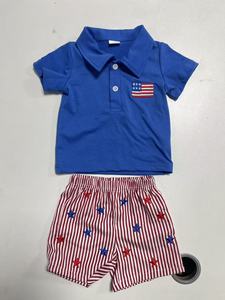 Traje de caballero para niños, nueva <span class=keywords><strong>camiseta</strong></span> infantil de manga corta con solapa, pantalones cortos, conjunto de 2 piezas, ropa de día <span class=keywords><strong>independiente</strong></span> para bebés de algodón - Product Image 6