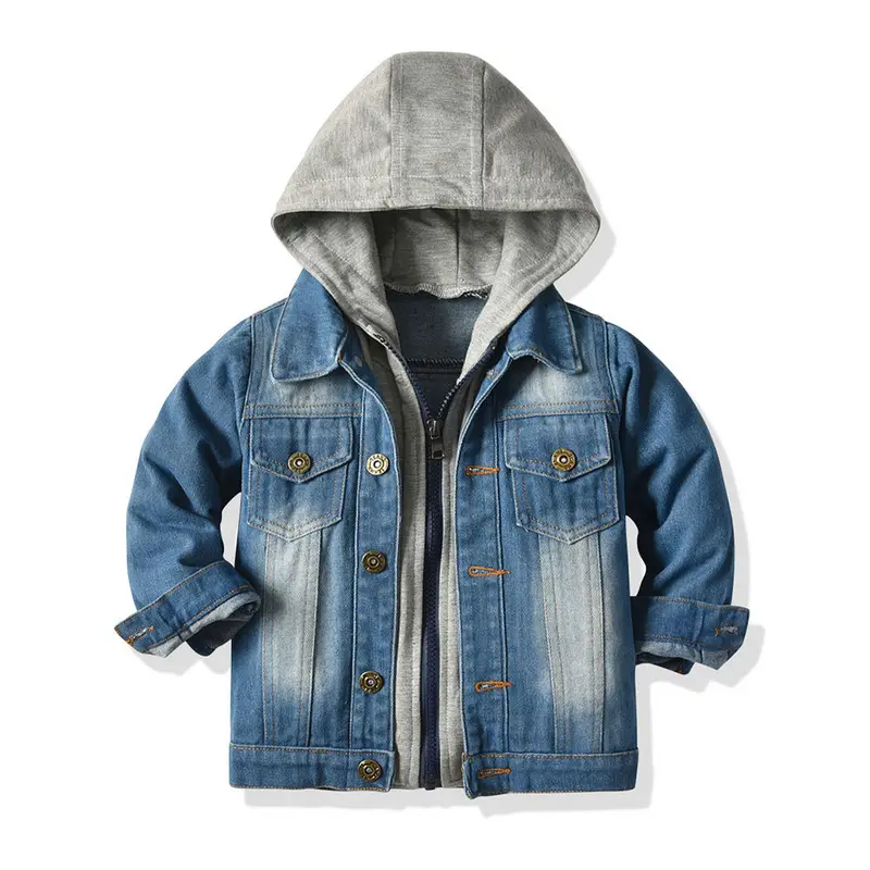 Vestes à capuche en jean pour garçons et filles, manteau cardigan décontracté pour enfants, manteau de cowboy avec fermeture éclair