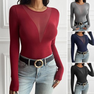 <span class=keywords><strong>Maglietta</strong></span> Estiva Sexy e Comoda in Tela e Rete con Collo Tondo e Maniche Lunghe per Donna, Moda Trendy - Product Image 2