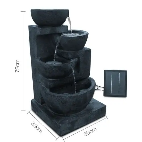 Cascading Stone Bowls Solar with Battery Backup Water Fountain with LED Light