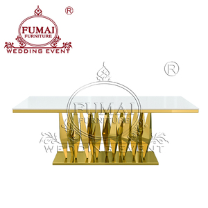 Mesa de comedor de hotel MDF rectangular moderna de estilo moderno con acabado dorado de acero inoxidable Boda de lujo y uso al aire libre - Product Image 1