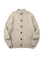 Direkt vom Hersteller: Koreanischer Vintage-Stil Herren Strickjacke mit Jacquardmuster, Einfarbig, Herbst, Relaxed Fit, Vielseitige Cardigan-Jacke mit Langem Kragen