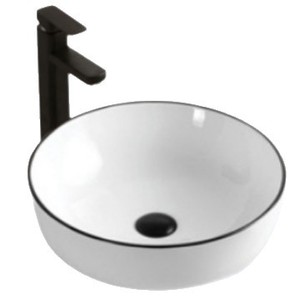 Lavabo <span class=keywords><strong>carré</strong></span> en céramique Blue Line, style minimaliste européen, pour balcon ou salle de bain d'hôtel, sans trou pour robinet - Product Image 5