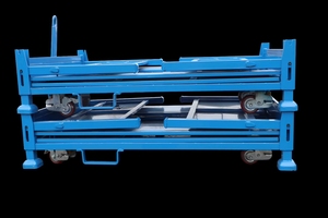 Chariot de stockage mobile pliable et empilable en acier Q235, personnalisable, avec cage en panneaux d'acier, remorquable - Product Image 4