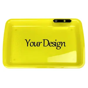 Free Sample Custom Logo Led Rolling Tray Glow In The Dark Light Up Tray Chargeable Plastic Serving Tray