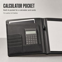 Porte-documents en cuir PU avec logo personnalisé, format A4, avec poche pour calculatrice, fabricant