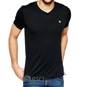 Eco friendly 100% organic cotton comfortable regular fit v-neck t-shirt for men bangladesh wholesale clothing online shopping