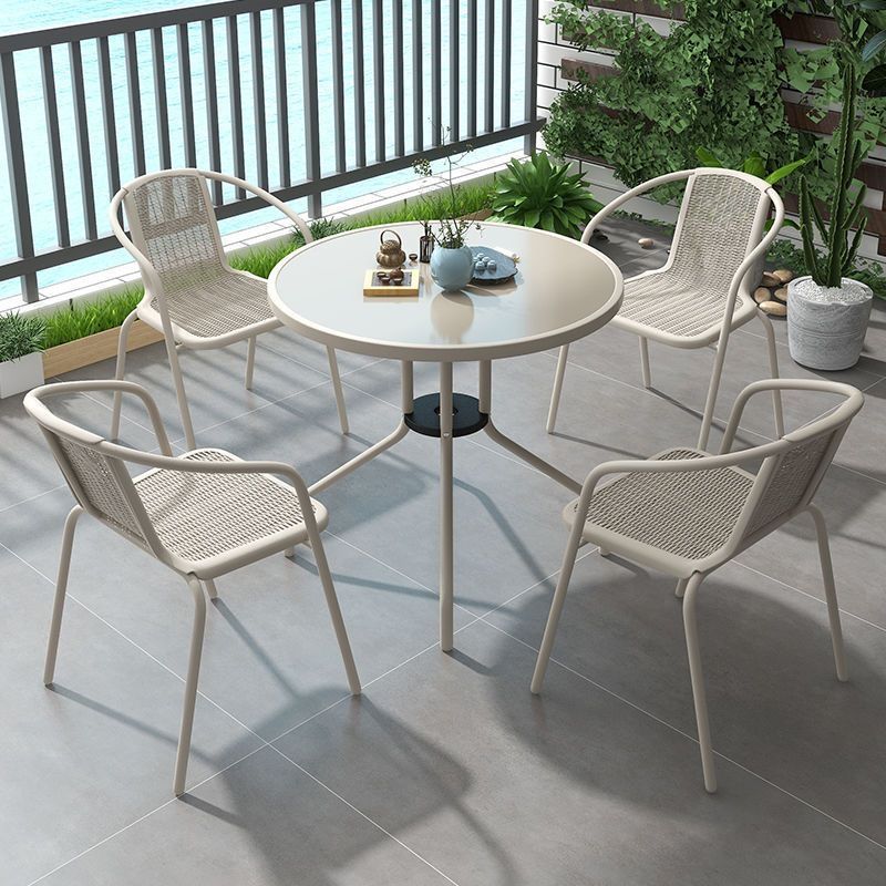 80cm diameter champagne-colored round table with 4 chairs