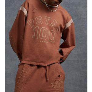 Haute Qualité Oem Couleur Bloc Imprimé Évider Sweat Cassé Trou Pull Français Terry Homme À Capuche - Product Image 1