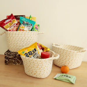 Cesta de almacenamiento redonda de cuerda de algodón nórdico, trenzada, con asa, hecha a mano, juego de 3 piezas para alimentos y artículos diversos - Product Image 1