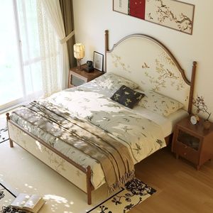 Cama Doble de Madera Maciza Estilo Dinastía Song, 1.8m, Nueva Cama Tapizada de Estilo Chino para Dormitorio de Hotel - Product Image 1