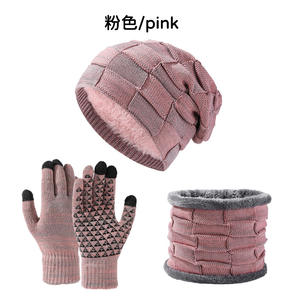 Conjunto de tres piezas transfronterizo de otoño e <span class=keywords><strong>invierno</strong></span> europeo americano para <span class=keywords><strong>Amazon</strong></span>, gorro de punto para <span class=keywords><strong>hombre</strong></span> y mujer, Gorro acolchado de terciopelo, bufanda - Product Image 3