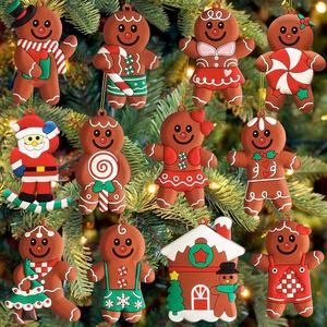 Ensemble d'ornements de Noël traditionnels en forme d'hommes en pain d'épices, pendentifs en PVC souple en forme de filles en pain d'épices pour la décoration de l'arbre de Noël, 12 pièces - Product Image 1