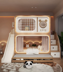 Cama litera infantil <span class=keywords><strong>de</strong></span> madera estilo loft, cómoda, tamaño doble, con tobogán, ideal para hotel/escuela - Product Image 1