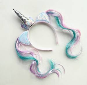Nouvelle perruque bandeau <span class=keywords><strong>licorne</strong></span> accessoires de cheveux pour enfants dessin animé mignon petite épingle à cheveux coiffure Marbury - Product Image 6