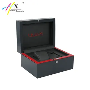 Luxo grande relógio de design caixas de madeira preto e vermelho com o logotipo personalizado