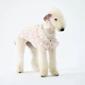 Vêtements d'été INS en pur coton pour animaux <span class=keywords><strong>de</strong></span> compagnie, chiots et petits chats, vente en gros, personnalisable OEM ODM, chemise sans manches à col volanté floral pour chien - Product Image 1