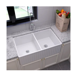 Tablier de cuisine américaine Évier en céramique semi-encastré Évier de cuisine moderne à double soufflage 33 ''pouces CUPC Farmhouse Évier de cuisine en céramique avec plateau - Product Image 1