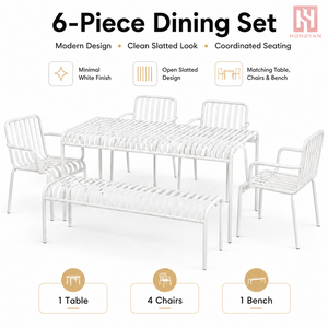 Conjunto de Mesa y Bancos de Hierro Minimalistas Modernos para Exteriores, Estructura Metálica con Recubrimiento en Polvo, <span class=keywords><strong>Muebles</strong></span> de Comedor para Patio, Cafetería, Restaurante, Parque - Product Image 2
