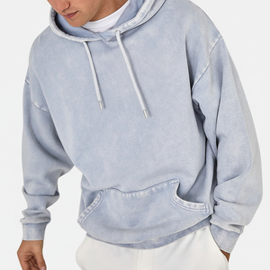 Sweat à capuche vintage en coton éponge 100% lavé à l'acide pour homme Sport décontracté pour l'hiver - Product Image 1