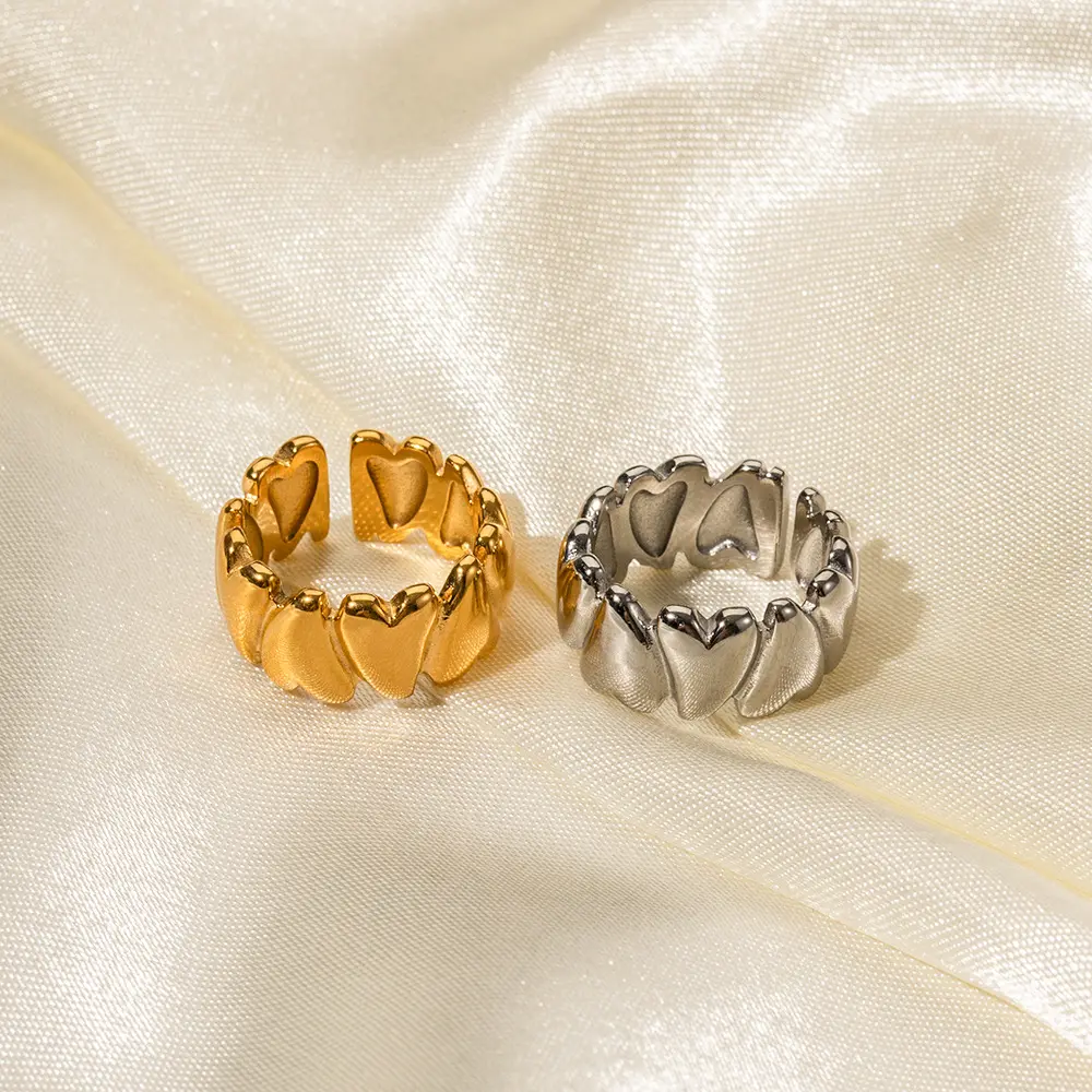 Novos anéis de coração irregulares para mulheres, joia fashion de aço inoxidável banhada a ouro sem manchas, joia de tamanho aberto para uso feminino