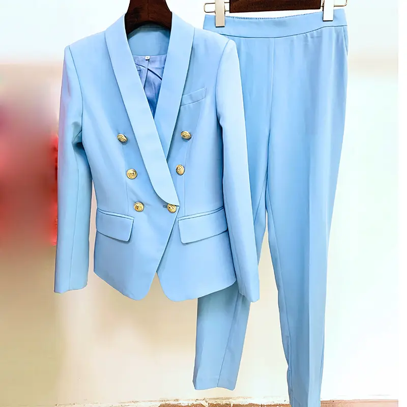 Fashion Design Double Breasted Blazer Long Pant Suit Plus Size Women's Suit Clothing Women