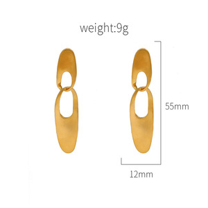Geometric Gold Drop Earrings Zinc Alloy Party Jewelry Oval Shape Stainless Steel Post - Product Image 4