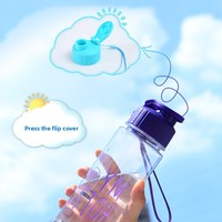 Vaso de Plástico PET de Gran Capacidad a Prueba de Fugas; Botella de Agua Deportiva Portátil para Exteriores con Pajita, Tapa Abatible y Correa de Transporte, Diseño Simple