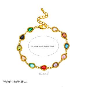 Pulsera de Acero Inoxidable con Cadena y Eslabones Chapados en Oro, con Circonitas Microincrustadas, Geométricas, Coloridas, en Forma de Gota de Agua, Unisex, Marca J Fashion - Product Image 5