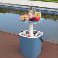 Table de bar fraîcheur 2-en-1 avec seau à glace intégré et poignée, en plastique, pour terrasse extérieure