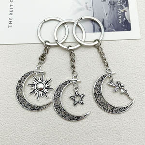 Luxury Fashion Vintage Zinc Alloy Waterproof Lightweight Crescent Pentagram Sun Star Angel <strong>Keychain</strong> Pendant - Product Image 2