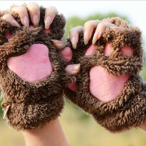Women Girls Lovely Fluffy Bear Cat Plush Paw <strong>Claw</strong> Half Finger <strong>Gloves</strong> Mitten Winter Warm Fingerless <strong>Gloves</strong> - Product Image 3