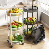 Chariot de rangement pour fruits et légumes à 3 niveaux, chariot utilitaire en métal avec roulettes pliantes pour le rangement de la cuisine de l'île